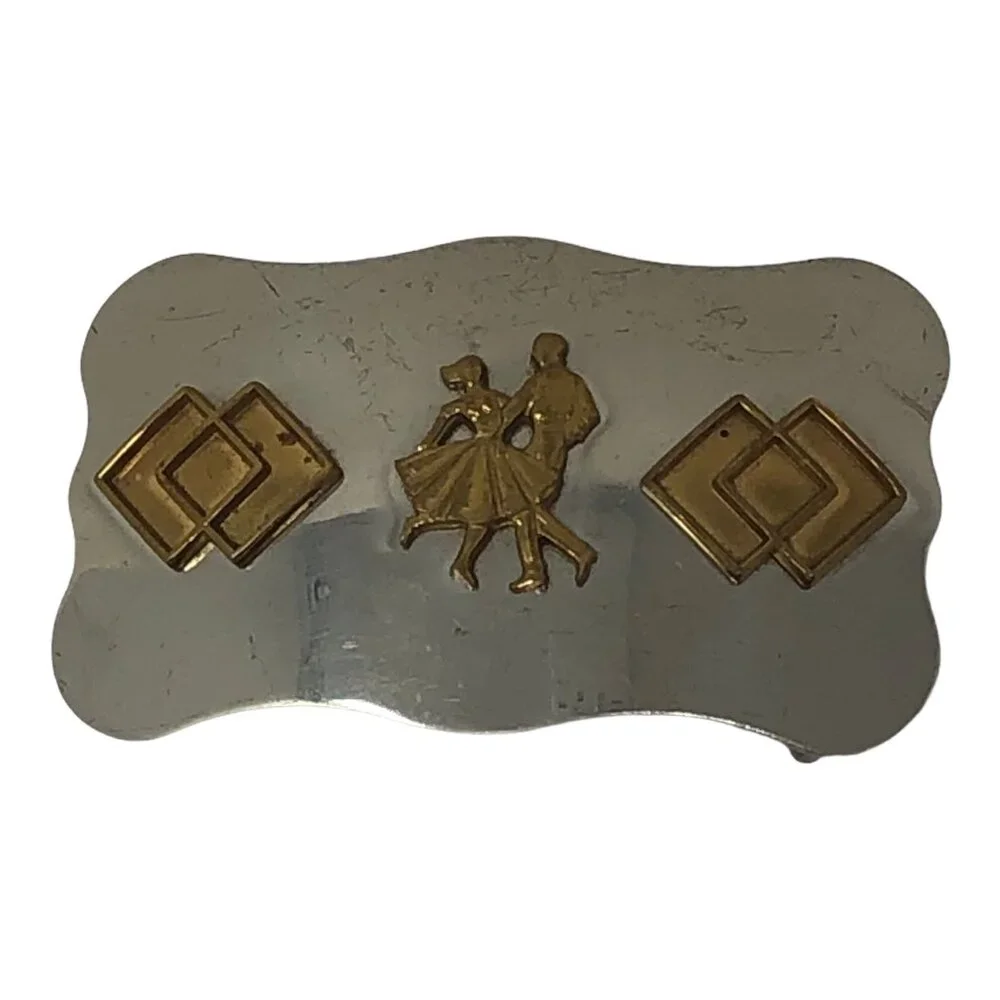 Chambers Belt Co. Buckle Silver Goldtone Square Dancing Couple Man Woman Vintage